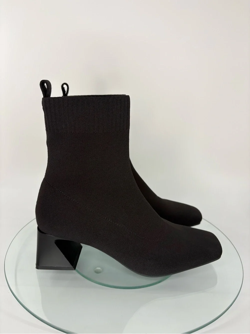 Vivaia Regina Pro Sock Ankle Boots Black Knit Square Toe Block Heel Size 38/7.5